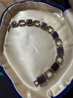 Silver Link Bracelet with Dark Purple Square Inlays Kenneth Cole